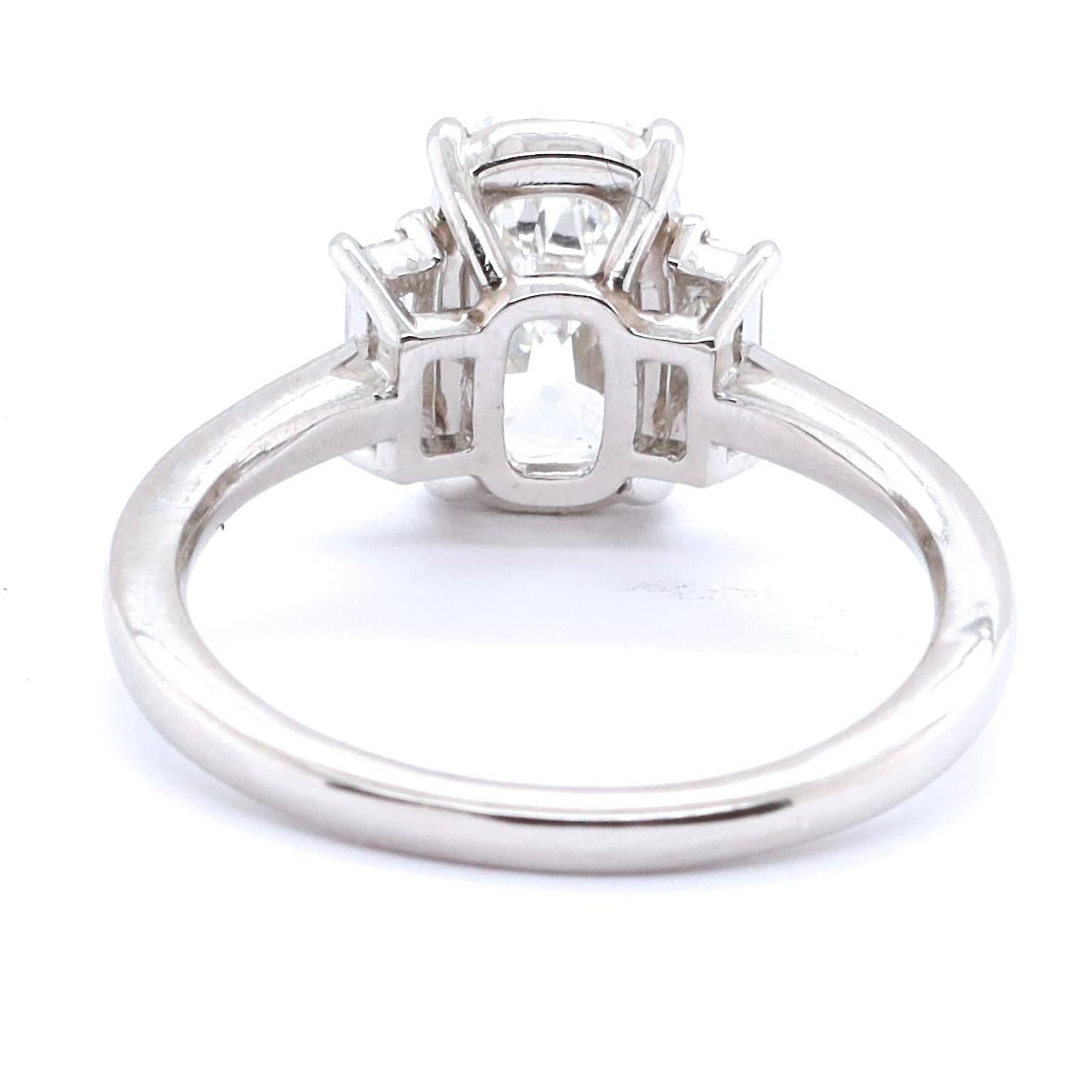 Women's GIA 2.09 Carat Old Mine Cut Diamond Three-Stone Platinum Ring