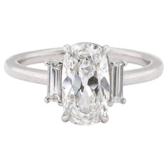 GIA 2.09 Carat Old Mine Cut Diamond Three-Stone Platinum Ring
