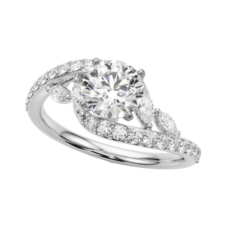 GIA 2.09 Carat Round Curved Bypass Leaf & Vine (Feuille et Vigne)  Bague en diamant