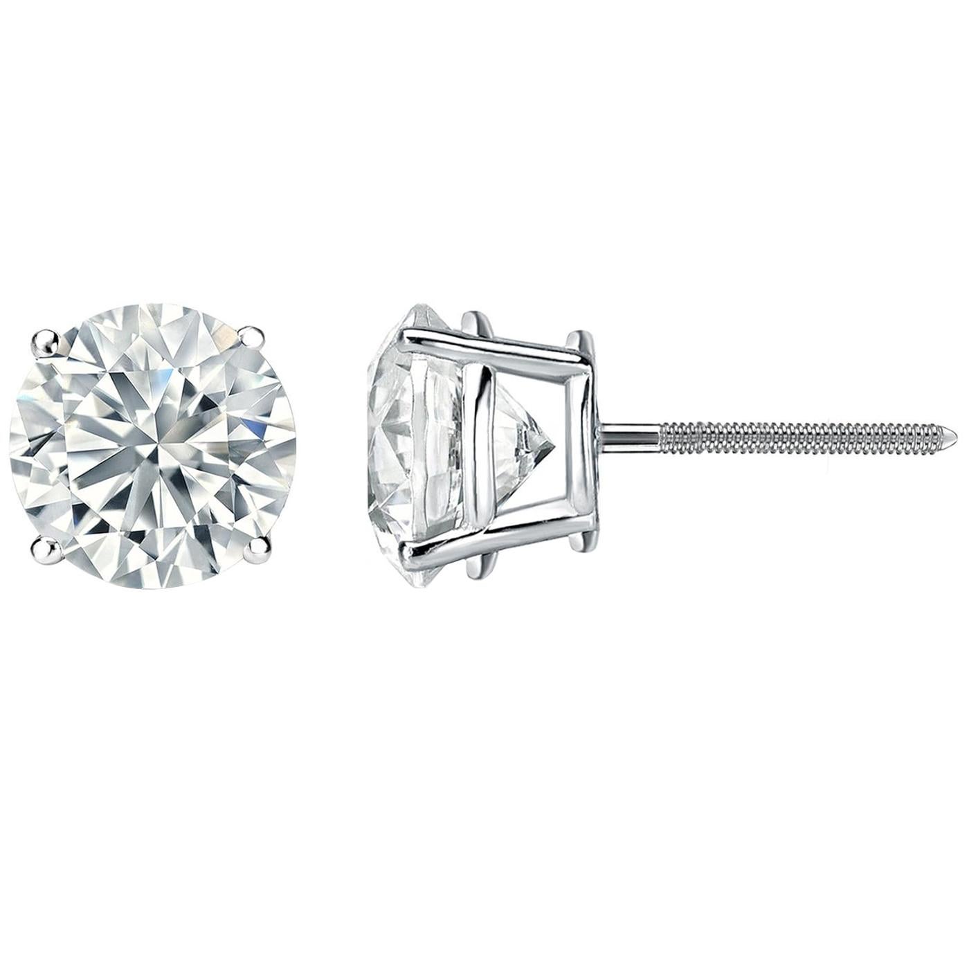 Modernist GIA 2.09ct Natural Round Diamond Stud Earrings Platinum 4 Prongs Basket Setting