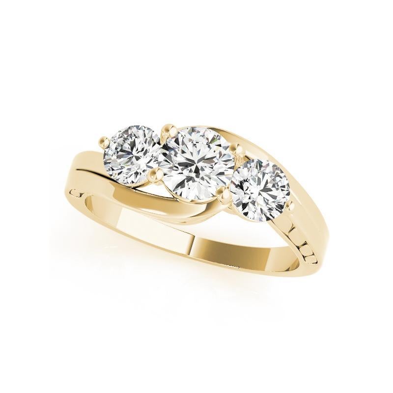 Taglio rotondo GIA Anello con diamante rotondo a 3 pietre inciso e gambo curvo in oro giallo 18 carati da 2,09 ct. in vendita