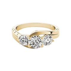 GIA Anello con diamante rotondo a 3 pietre inciso e gambo curvo in oro giallo 18 carati da 2,09 ct.
