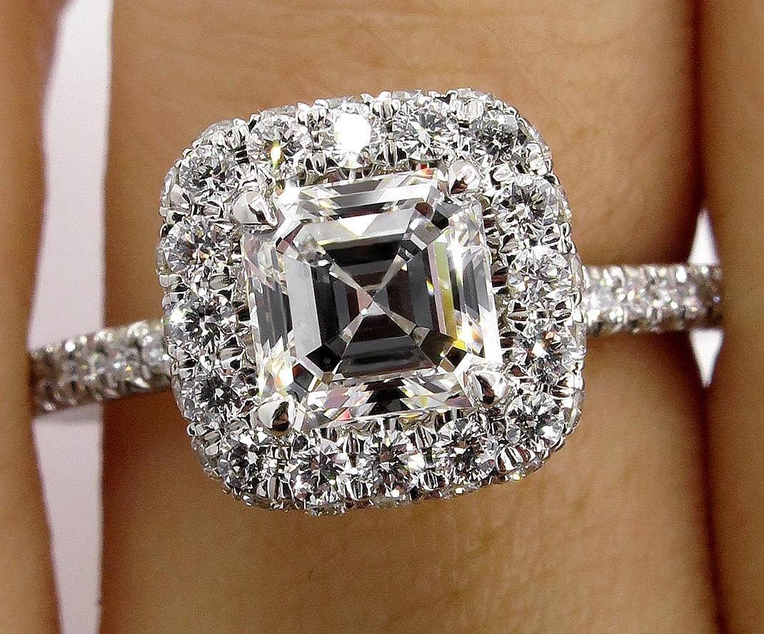 GIA 2.0 Carat Asscher Square Emerald Diamond Solitaire Engagement White Gold 7