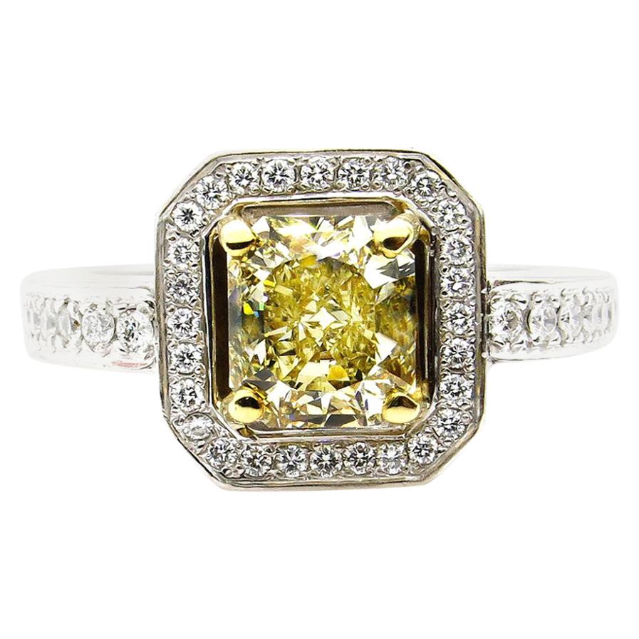 GIA 2.0ctw Estate Vintage Natural Fancy Yellow Radiant Diamond Engagement Weddin