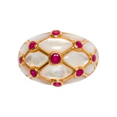 GIA 20th Century 14k Gold, Ruby and Mother of Pearl Ring