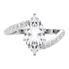 GIA 2.10 Carat Marquise Curved Bypass Pave Shank  Diamond Ring