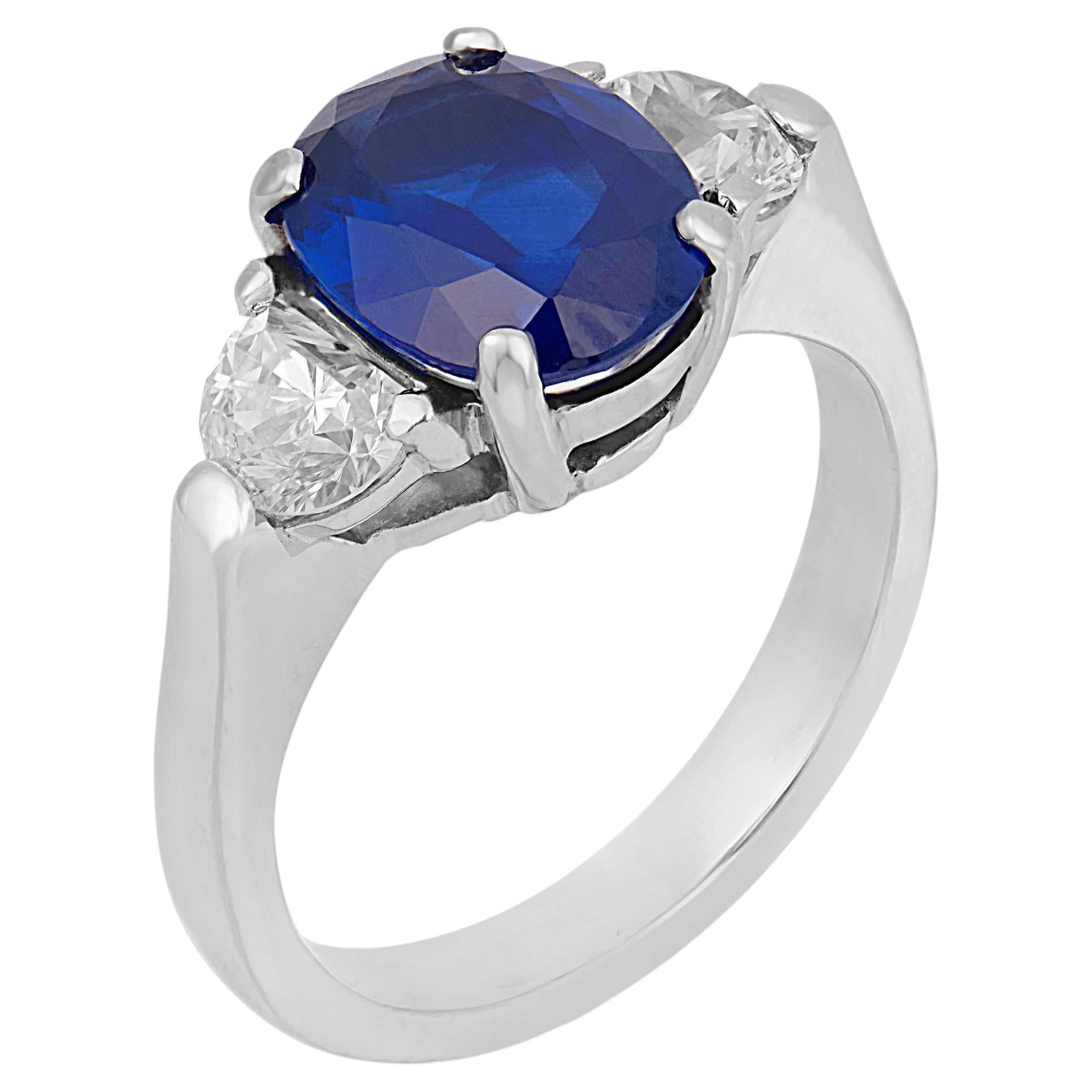 GIA 2.10 carat oval cut sapphire diamond platinum ring For Sale