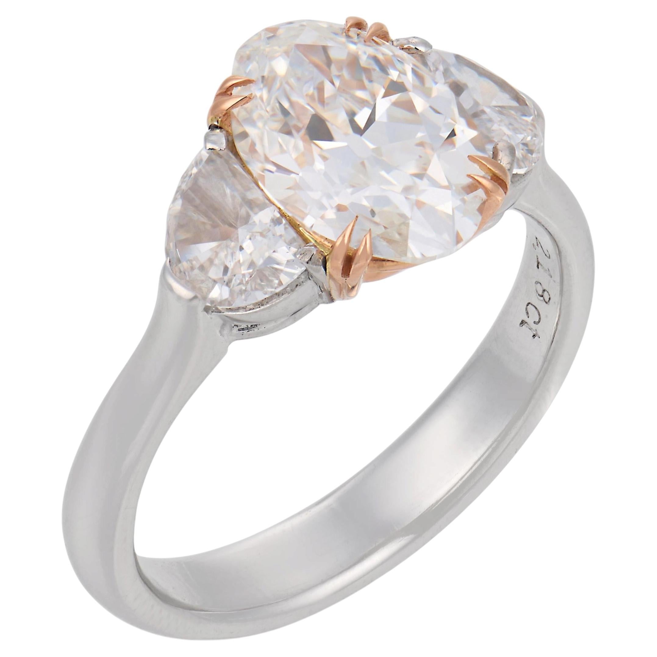 GIA 2.10 carat oval old mine cut diamond platinum engagement ring