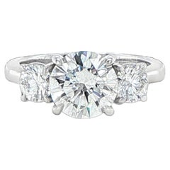 GIA 2.10 Carat Round Diamond Platinum Three Stone Engagement Ring