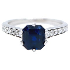 GIA 2.10 Carats Step Cut Sri Lanka Sapphire Diamond 18 Karat White Gold Ring