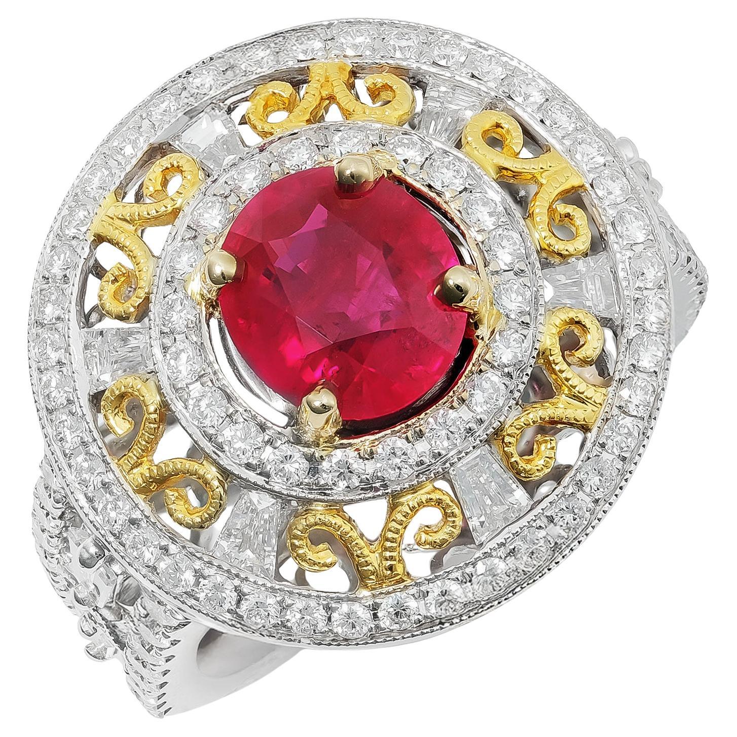 GIA 2.10 cts Natural Burma Ruby 
1.36 cts Diamonds 18K 2-Tone Gold Ring