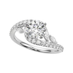 Bague en or blanc GIA de 2,11 carats de diamants ronds incurvés Leaf & Vine