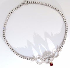 GIA 21.19 Carat Natural Ruby Diamonds Eternity Rivera Cluster Necklace Deco*