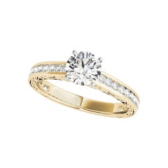 GIA 2,11ct Solitario rotondo e anello con diamanti Vintage Garden in oro giallo