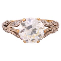 GIA 2.12 carat old European cut diamond 18k white gold engagement ring