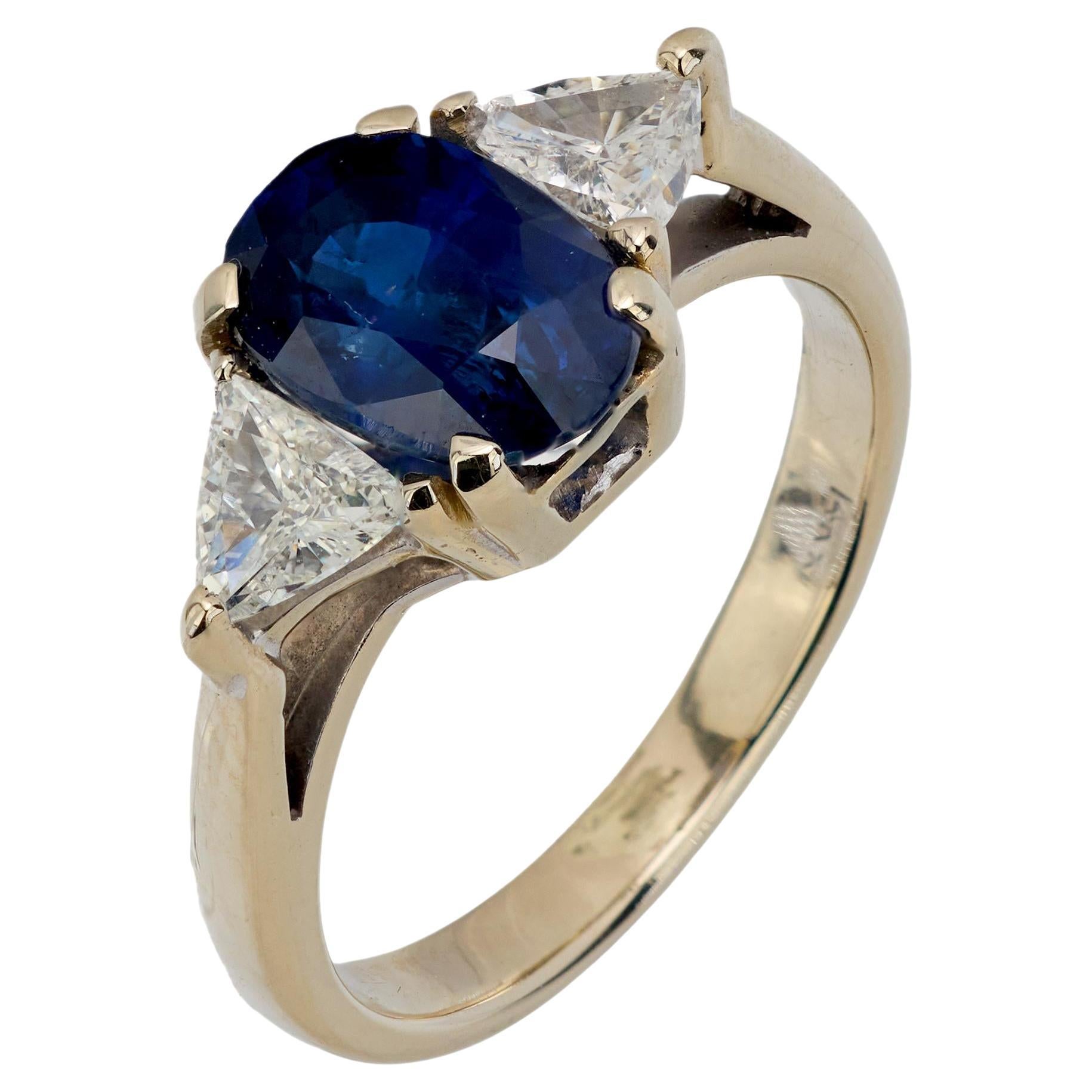 GIA 2,13 quilates sin calor zafiro diamante 14k oro blanco anillo de tres piedras
