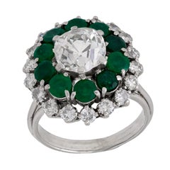 GIA 2.13 carat old mine cut diamond emerald 18k white gold cocktail ring
