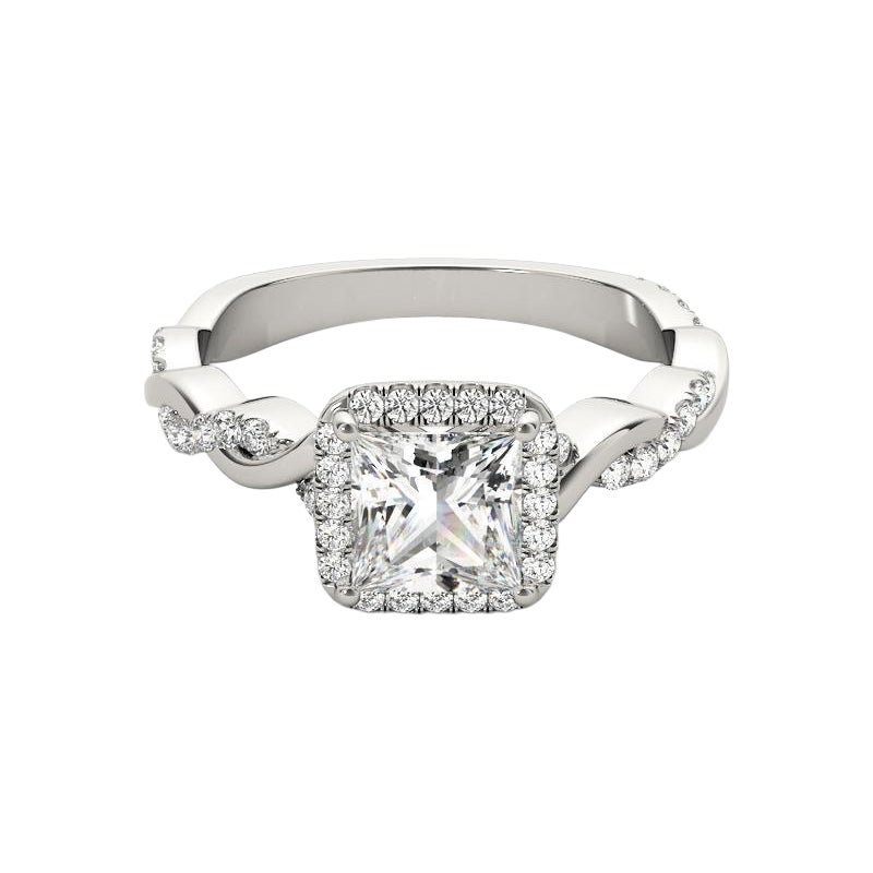 GIA 2,14 Carati Principessa a Fascia Intrecciata Quadrato Halo  Anello con diamante