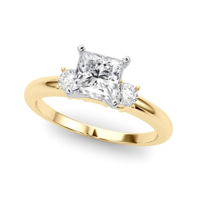 Taglio princess GIA 2,14ct Anello con diamanti Princess a 3 pietre Passato, Presente e Futuro in oro giallo 18 carati in vendita