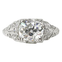 GIA 2.15 Carat Edwardian Old Mine Cushion Brilliant Diamond Ring Platinum Ring
