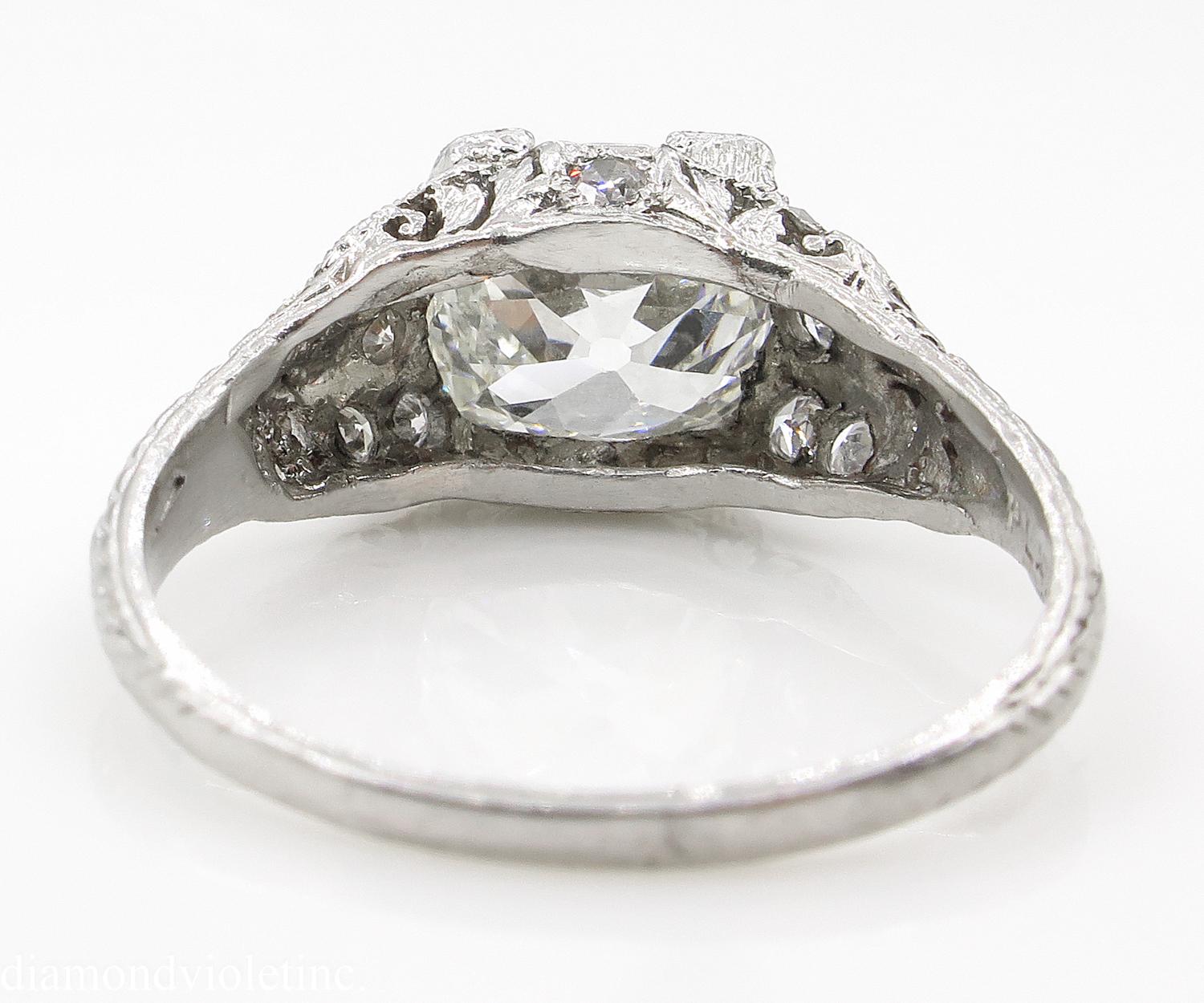 GIA 2.15 Carat Edwardian Old Mine Cushion Brilliant Diamond Ring Platinum Ring 1
