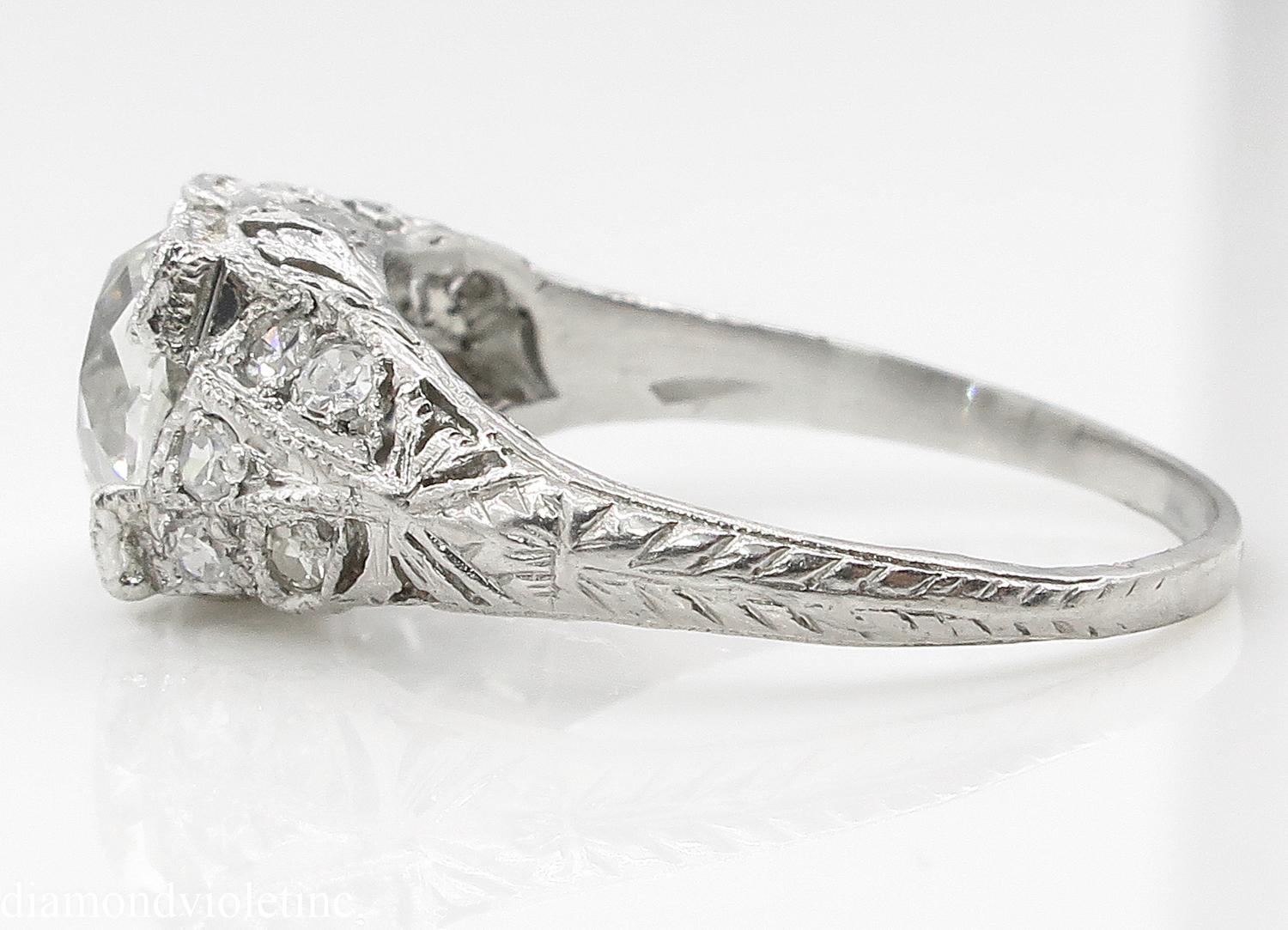 GIA 2.15 Carat Edwardian Old Mine Cushion Brilliant Diamond Ring Platinum Ring 2