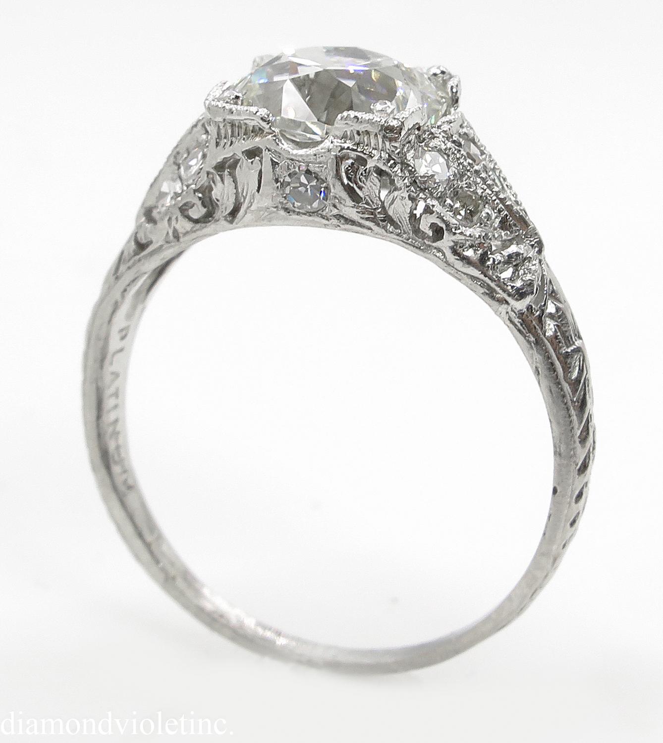 GIA 2.15 Carat Edwardian Old Mine Cushion Brilliant Diamond Ring Platinum Ring 4