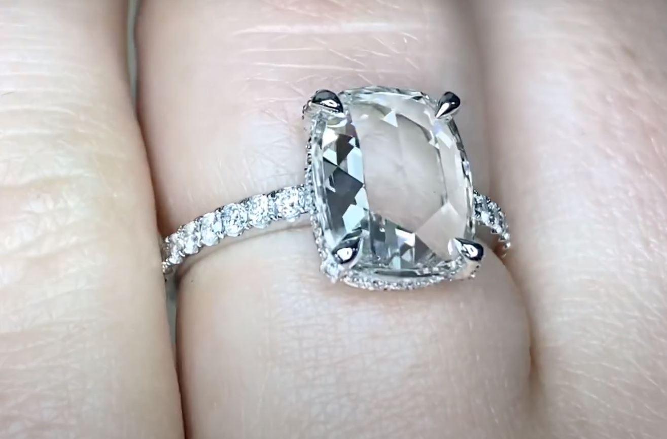Women's GIA 2.16ct Rose Cut Diamond Engagement Ring, H color, Platinum For Sale