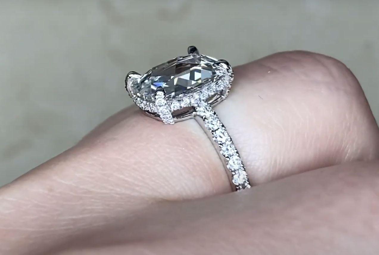 GIA 2.16ct Rose Cut Diamond Engagement Ring, H color, Platinum For Sale 1