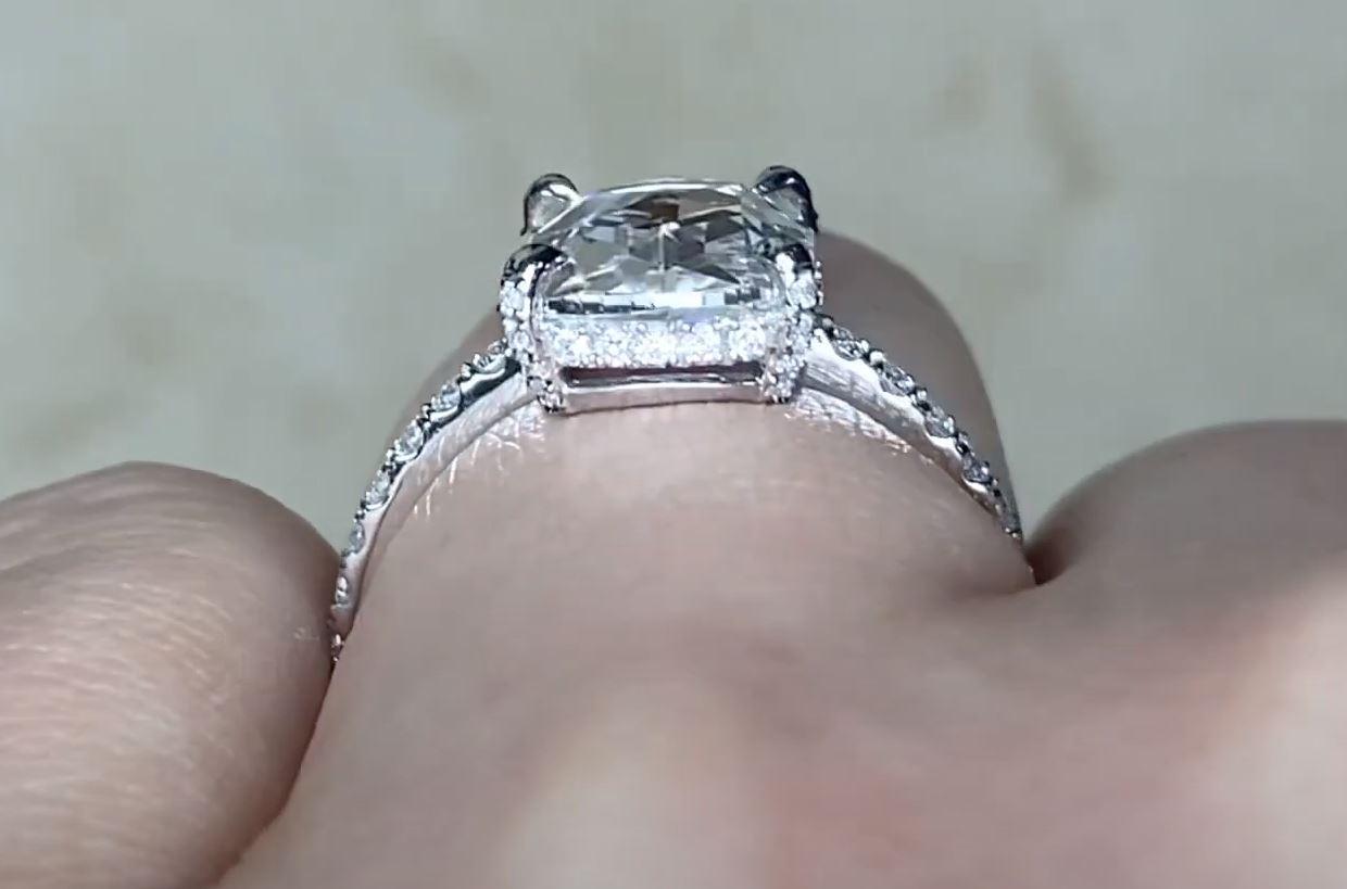 GIA 2.16ct Rose Cut Diamond Engagement Ring, H color, Platinum For Sale 2