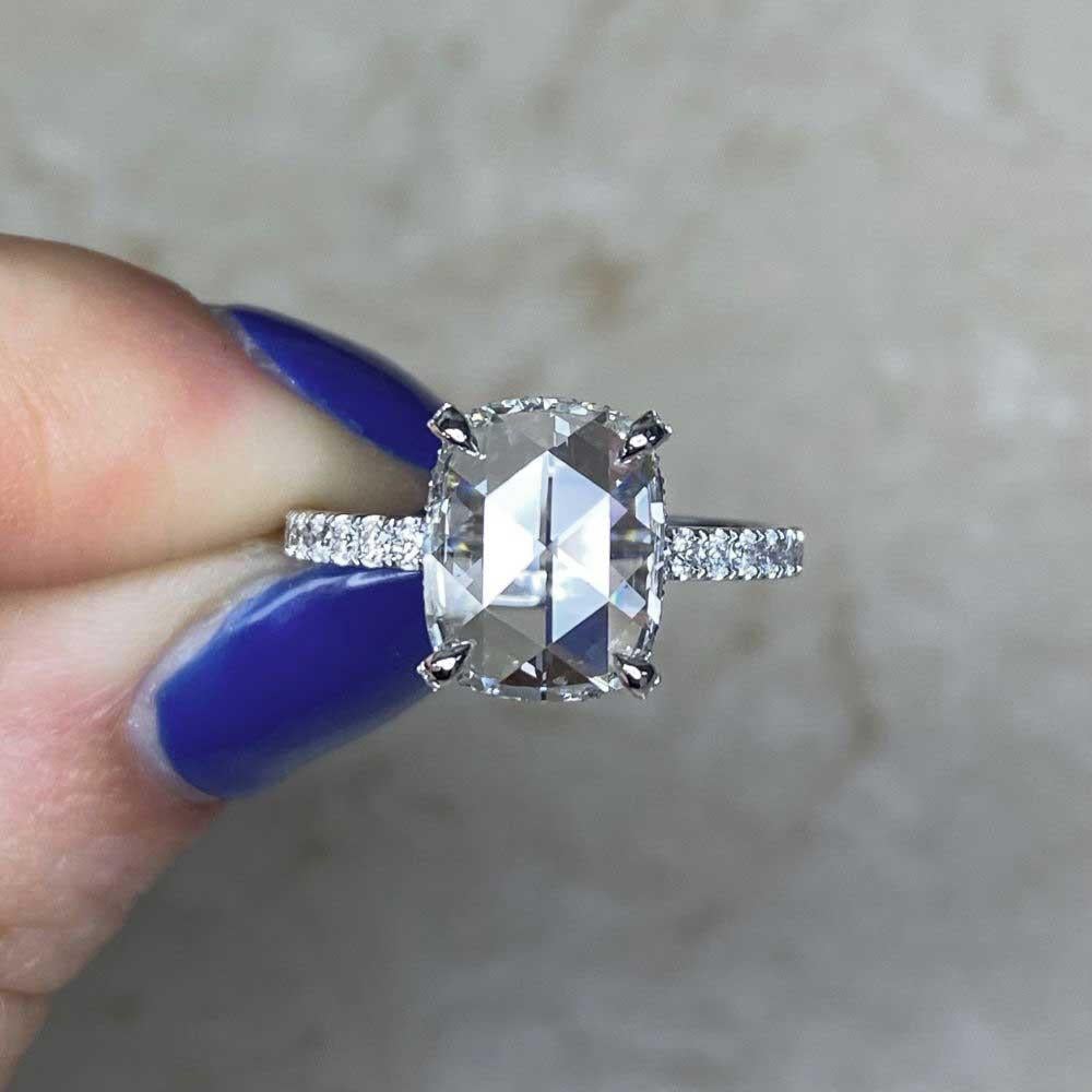 GIA 2.16ct Rose Cut Diamond Engagement Ring, H color, Platinum For Sale 4