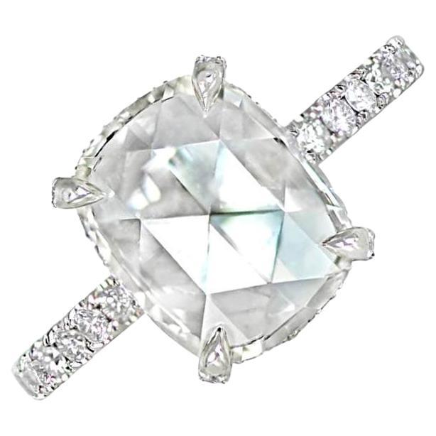 GIA 2.16ct Rose Cut Diamond Engagement Ring, H color, Platinum For Sale