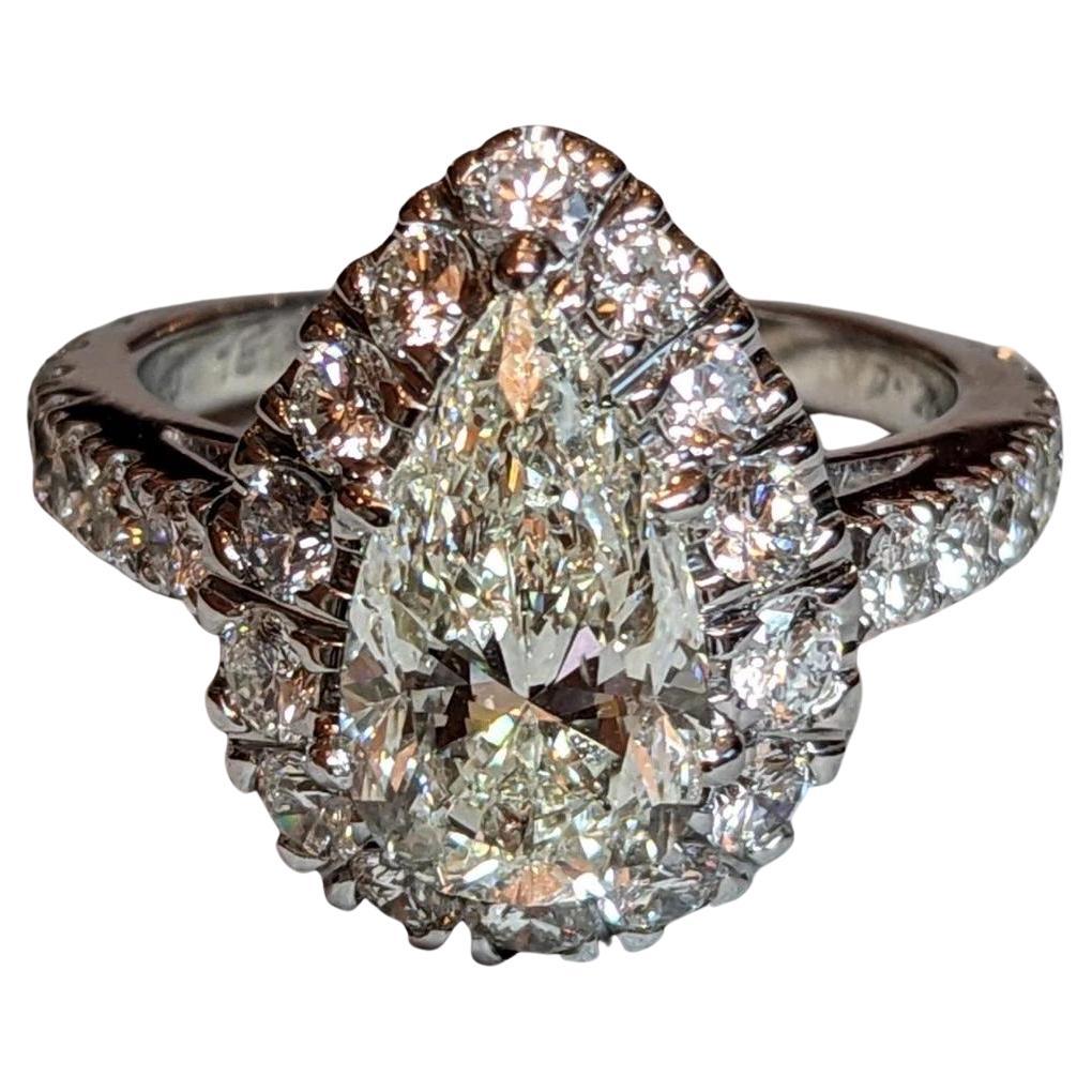 GIA Bague en or blanc 18k avec diamant en forme de poire de 2,18 ct