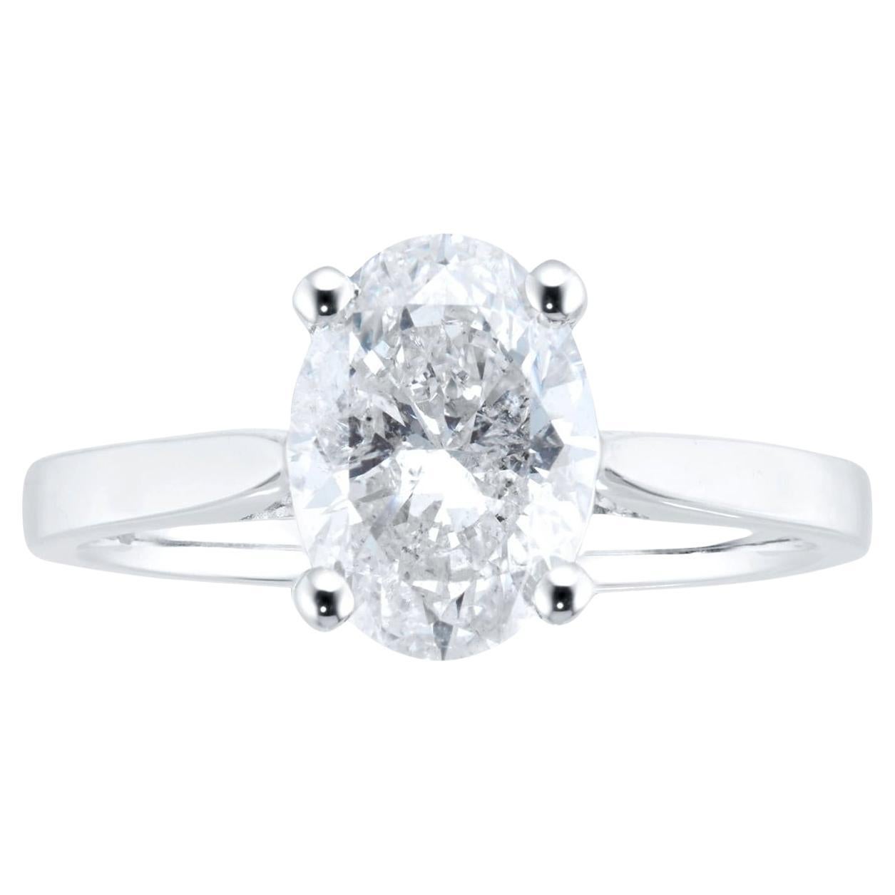 GIA 2.18 Natural Oval Cut Diamond Ring D Color I1 Clarity 4 Prong 18K White Gold
