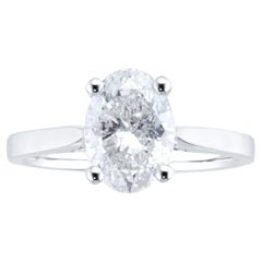 GIA 2.18 Natural Oval Cut Diamond Ring D Color I1 Clarity 4 Prong 18K White Gold