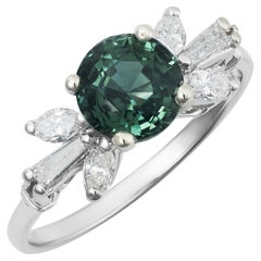 GIA 2.19 cts Unheated Greenish Blue Sapphire 
0.42 cts Diamonds 14K WG Ring