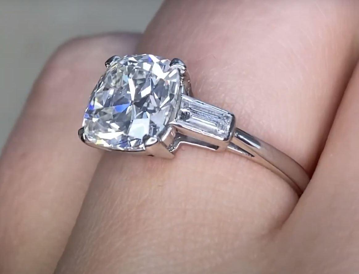 For Sale:  GIA 2.19ct Cushion Cut Diamond Engagement Ring, H Color, Platinum 6