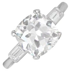 GIA 2.19ct Cushion Cut Diamond Engagement Ring, H Color, Platinum