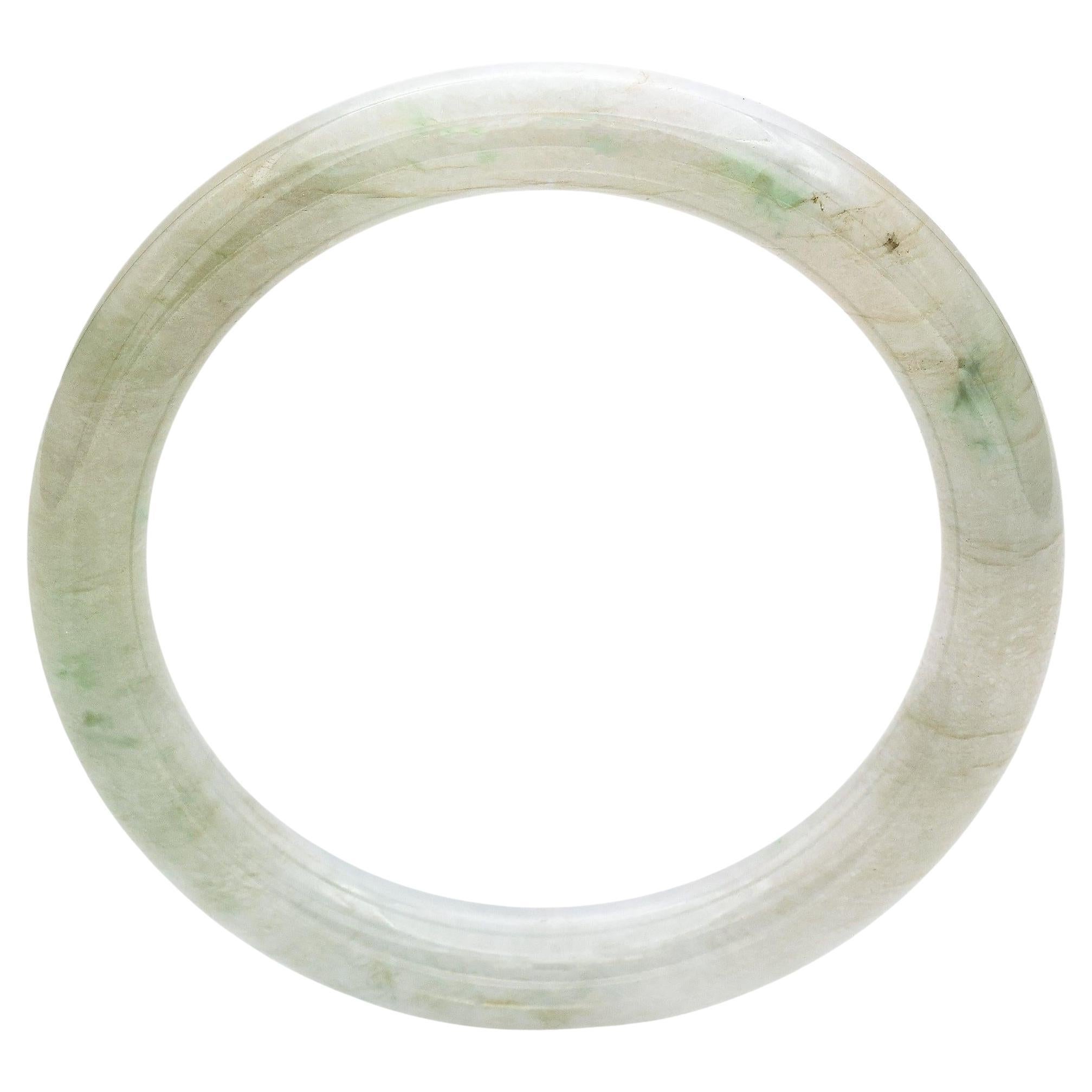 GIA 219Ct Translucent Green Light Gray Grade A Jadeite Jade Bangle