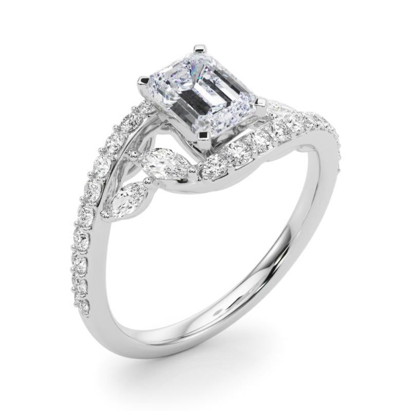 Donna GIA 2,2 Carati Smeraldo Curvo Bypass Foglia e Vite Anello di Diamanti in Oro Bianco 18K in vendita