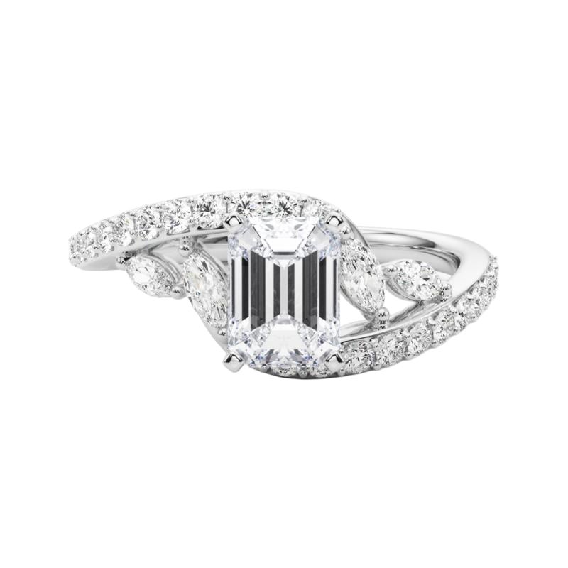GIA 2,2 Karat Smaragd gebogen Bypass Blatt & Rebe 18K Weißgold Diamantring