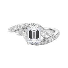 GIA 2,2 Karat Smaragd gebogen Bypass Blatt & Rebe 18K Weißgold Diamantring