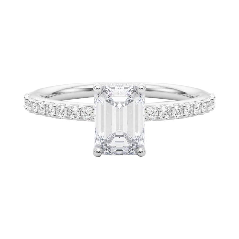 GIA 2,2 Karat Smaragd Halo geteilt Zinken Ewigkeit  Diamantring