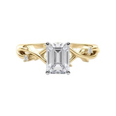 GIA Anillo de diamantes de oro amarillo de 18 quilates con esmeralda de 2,2 quilates inspirado en la naturaleza