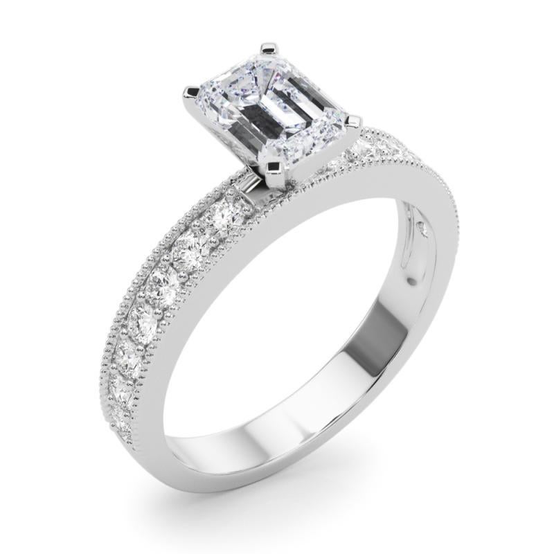 Taille émeraude GIA 2.2 Carat Emerald Vintage Milgrain Channel 18K White Gold Diamond Ring en vente