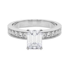 GIA 2.2 Carat Emerald Vintage Milgrain Channel 18K White Gold Diamond Ring