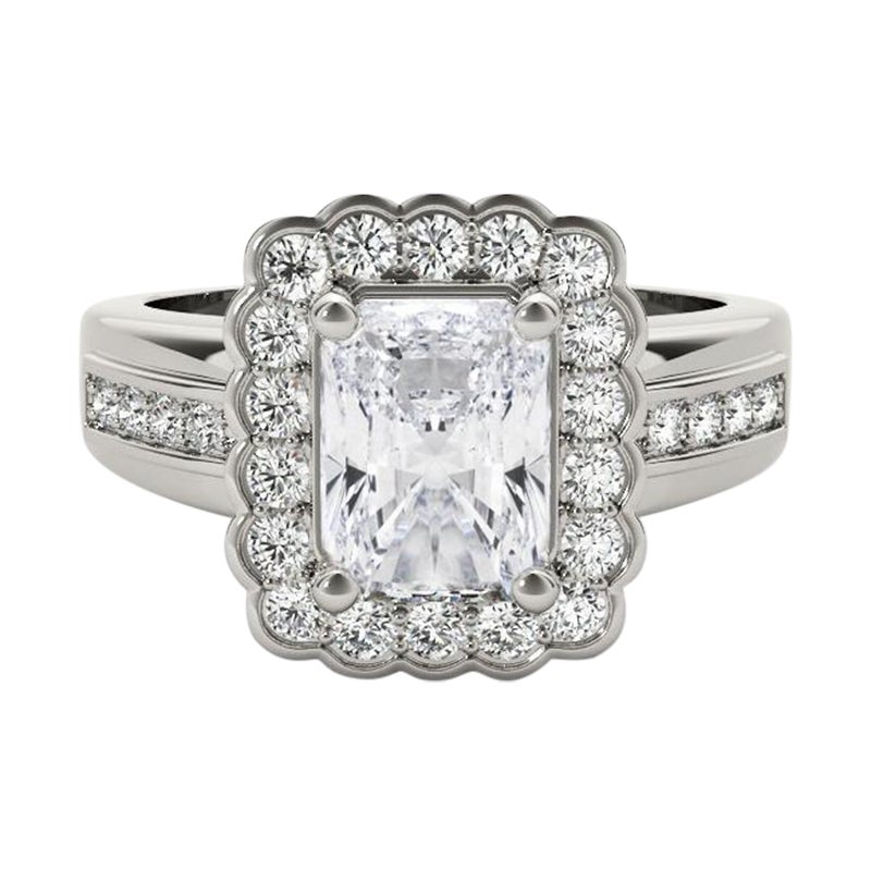 GIA 2,2 Carati Radiant Lace Flower Halo Anello vintage con diamanti in oro bianco 18 carati