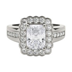GIA 2,2 Carati Radiant Lace Flower Halo Anello vintage con diamanti in oro bianco 18 carati