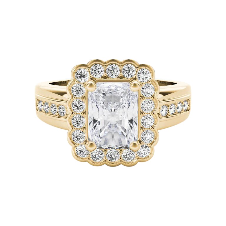 GIA 2.2 Carat Radiant Lace Flower Halo Vintage 18K Yellow Gold Diamond Ring