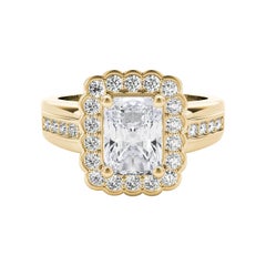 GIA 2.2 Carat Radiant Lace Flower Halo Vintage 18K Yellow Gold Diamond Ring
